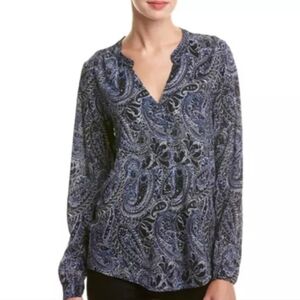 Velvet by Graham and spencer Blue/Multi Paisley Long Sleeve Blouse